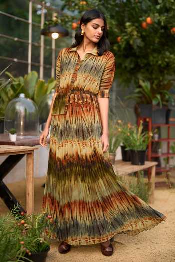 Buy Olive Green Polyester Pleated Tie Dye Skirt For Women by Dash and Dot Online at Aza Fashions