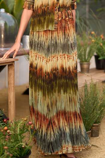 Dash And Dot_Multi Color Polyester Collared Neck Pleated Tie Dye Shirt And Skirt Set _at_Aza_Fashions