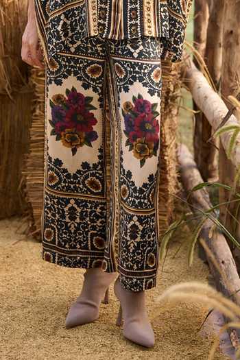 Dash And Dot_Multi Color Viscose Mandarin Collar Baroque Print Boxy Shirt And Pant Set _at_Aza_Fashions