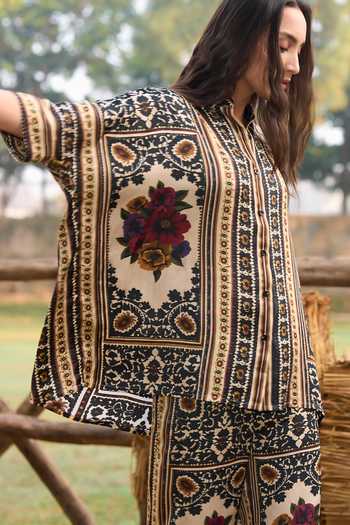 Shop_Dash And Dot_Multi Color Viscose Mandarin Collar Baroque Print Boxy Shirt And Pant Set 