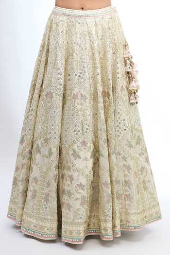 Gopi Vaid_Gold Leaf Neck Floral Embroidered Lehenga Set _Online