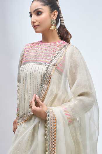 Buy_Gopi Vaid_Ivory Round Neck Embroidered Anarkali Sharara Set _Online
