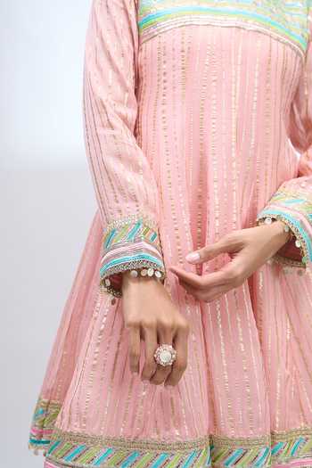 Buy_Gopi Vaid_Pink High Neck Embroidered Anarkali Sharara Set _Online