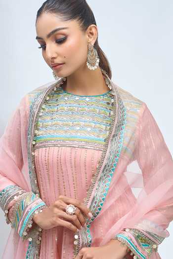 Shop_Gopi Vaid_Pink High Neck Embroidered Anarkali Sharara Set _Online