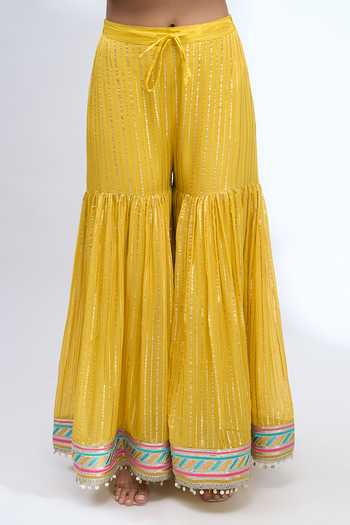 Buy_Gopi Vaid_Yellow Round Neck Embroidered Anarkali Sharara Set _Online