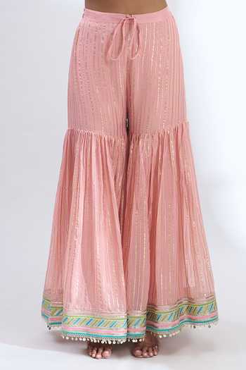 Shop_Gopi Vaid_Pink Notched Neck Embroidered Kurta Sharara Set _Online