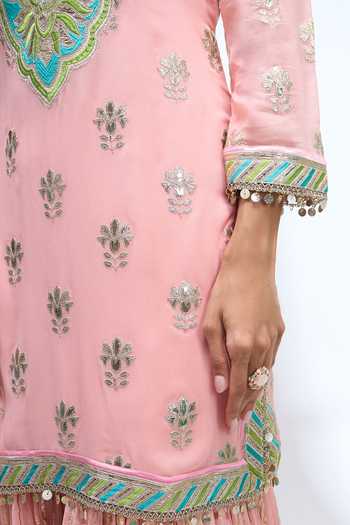 Gopi Vaid_Pink Notched Neck Embroidered Kurta Sharara Set 