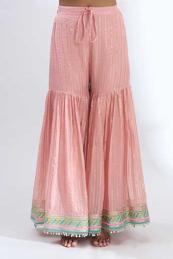 Shop_Gopi Vaid_Pink Halter Neck Embroidered Kurta Sharara Set _Online