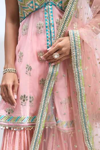 Gopi Vaid_Pink Halter Neck Embroidered Kurta Sharara Set 