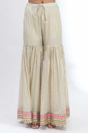 Buy_Gopi Vaid_Ivory Halter Neck, Yes Embroidered Kurta Sharara Set _Online