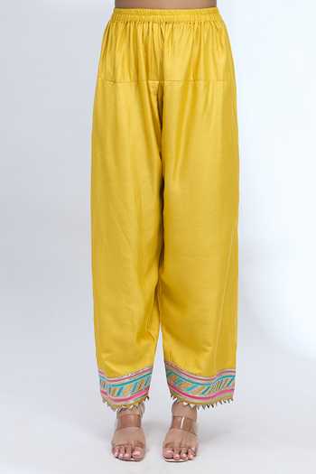 Shop_Gopi Vaid_Yellow Split V-neck Embroidered Kurta Salwar Set _Online