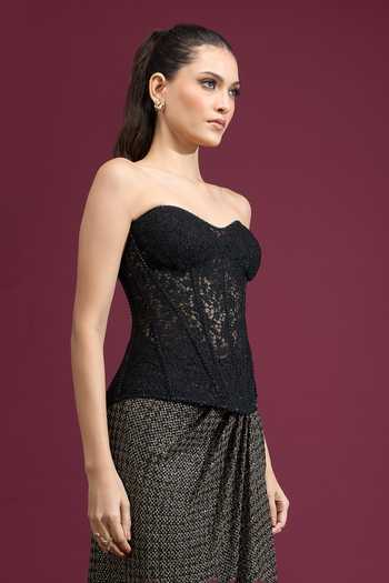 Tarun Tahiliani_Black Sweetheart Neck Strapless Embroidered Corset _Online