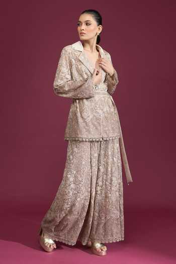 Buy_Tarun Tahiliani_Ivory Lace, Zari Floral Embroidered Palazzo _at_Aza_Fashions