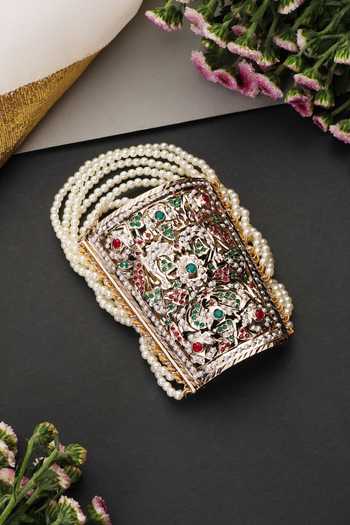 Swabhimann_Multi Color Pearl Layered Jadau Bracelet _Online_at_Aza_Fashions