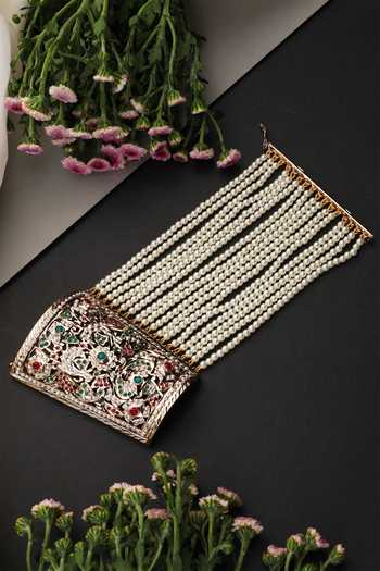 Shop_Swabhimann_Multi Color Pearl Layered Jadau Bracelet _at_Aza_Fashions