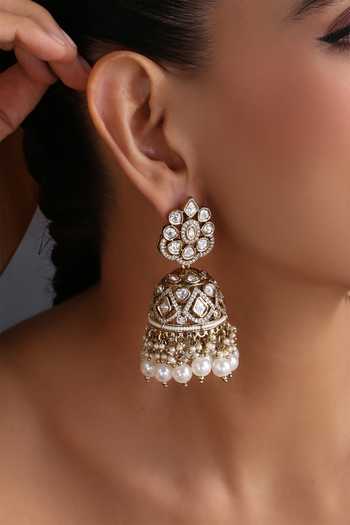 Swabhimann_White Polki Embellished Jhumka Earrings _Online_at_Aza_Fashions