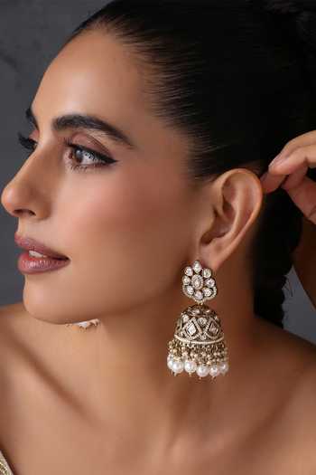 Buy_Swabhimann_White Polki Embellished Jhumka Earrings _at_Aza_Fashions