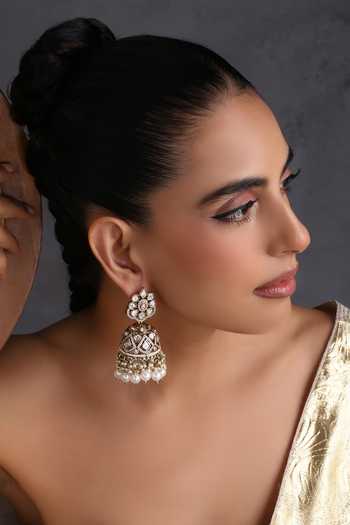Buy_Swabhimann_White Polki Embellished Jhumka Earrings _Online_at_Aza_Fashions