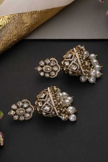 Shop_Swabhimann_White Polki Embellished Jhumka Earrings _Online_at_Aza_Fashions