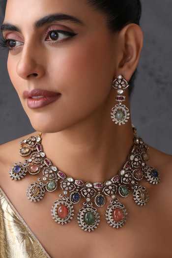 Buy_Swabhimann_Multi Color Multicolour Stone Polki Necklace Set _Online_at_Aza_Fashions