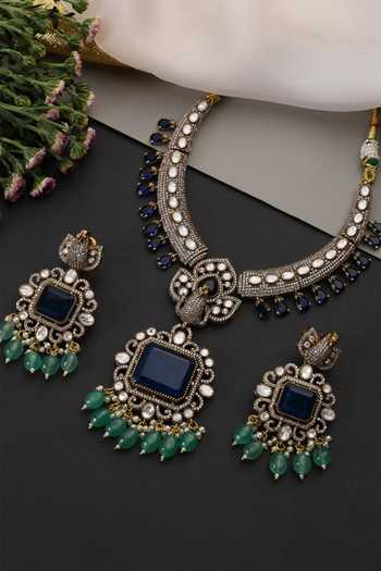 Shop_Swabhimann_Blue Sapphire And Polki Embellished Necklace Set _at_Aza_Fashions