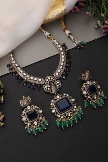 Buy_Swabhimann_Blue Sapphire And Polki Embellished Necklace Set _Online_at_Aza_Fashions