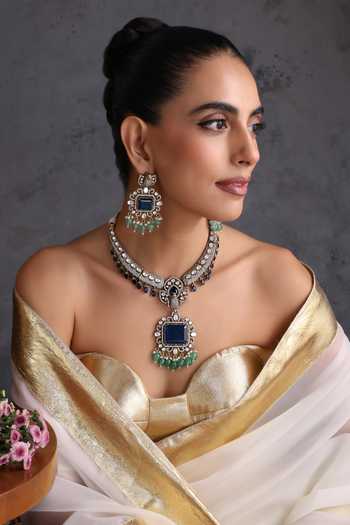 Shop_Swabhimann_Blue Sapphire And Polki Embellished Necklace Set _Online_at_Aza_Fashions
