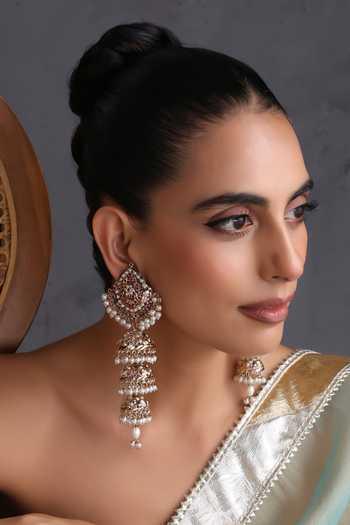 Buy_Swabhimann_Red Jadau Long Jhumka Earrings _at_Aza_Fashions