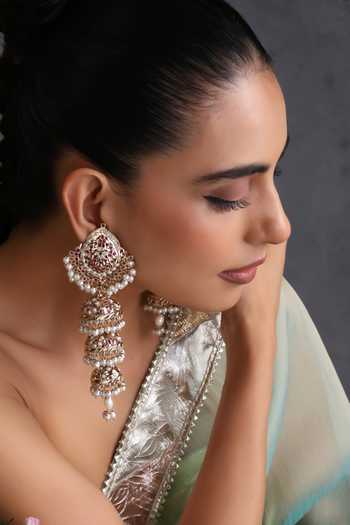 Swabhimann_Red Jadau Long Jhumka Earrings _Online_at_Aza_Fashions
