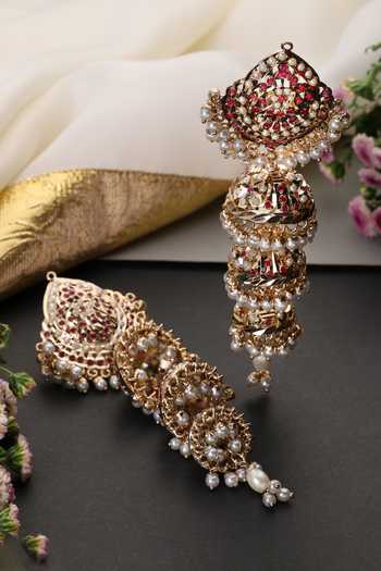 Shop_Swabhimann_Red Jadau Long Jhumka Earrings _at_Aza_Fashions