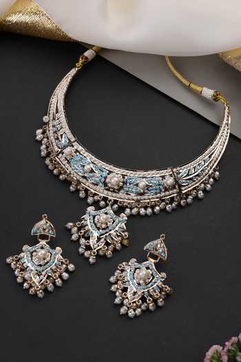 Buy_Swabhimann_Blue Jadau Cutwork Necklace Set _Online_at_Aza_Fashions