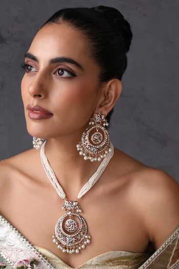 Swabhimann_Multi Color Crescent Jadau Pendant Necklace Set _Online_at_Aza_Fashions