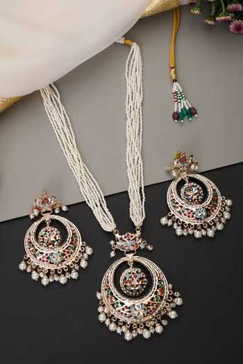 Shop_Swabhimann_Multi Color Crescent Jadau Pendant Necklace Set _at_Aza_Fashions