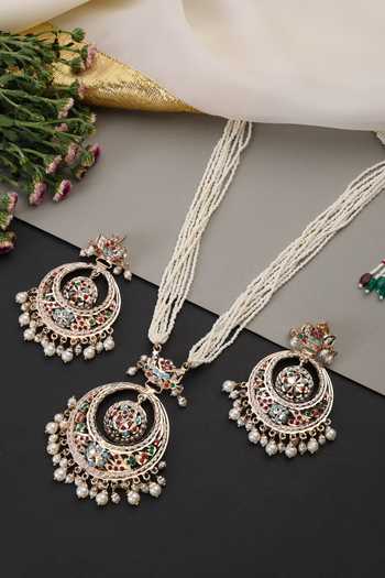 Buy_Swabhimann_Multi Color Crescent Jadau Pendant Necklace Set _Online_at_Aza_Fashions