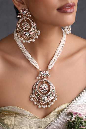Shop_Swabhimann_Multi Color Crescent Jadau Pendant Necklace Set _Online_at_Aza_Fashions