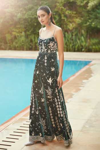 Buy_Matsya_Green Velvet Scoop Neck Masai Jumpsuit _at_Aza_Fashions