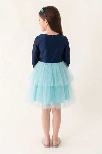 Shop_A Little Fable_Navy Polyester Full Sleeves Peony Dress _at_Aza_Fashions