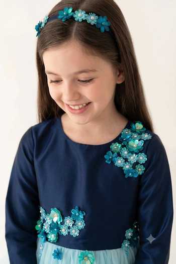 Buy_A Little Fable_Navy Polyester Full Sleeves Peony Dress _Online_at_Aza_Fashions