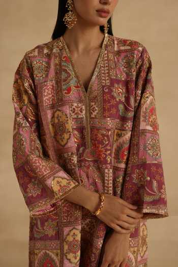 Buy_Begum_Purple Silk, Organza V-neck Tarini Kurta Pant Set _Online