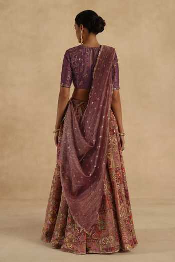 Shop_Begum_Purple Silk Round Neck Kangna Lehenga Set _at_Aza_Fashions
