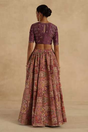 Begum_Purple Silk Round Neck Kangna Lehenga Set _at_Aza_Fashions