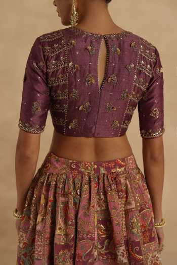 Shop_Begum_Purple Silk Round Neck Kangna Lehenga Set 