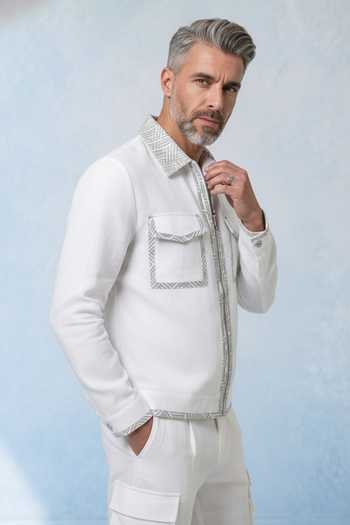 Shop_Bubber Couture_White Linen Rael Helix Bomber Jacket _Online_at_Aza_Fashions