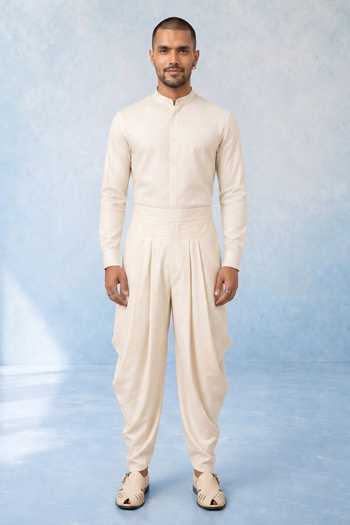 Shop_Bubber Couture_Off White Cotton Ciel Dhoti Pant _Online_at_Aza_Fashions