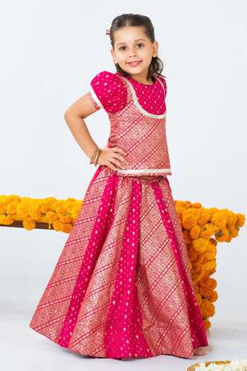 Buy_Jilmil Dreamwear_Pink Silk Zari Work Lehenga Set _at_Aza_Fashions