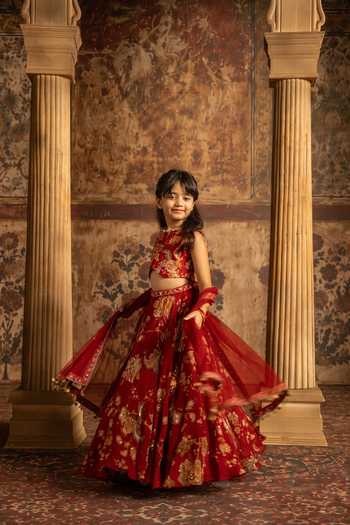 Buy_Kalista_Red Silk, Organza, Net Adwika Printed Lehenga Set _Online
