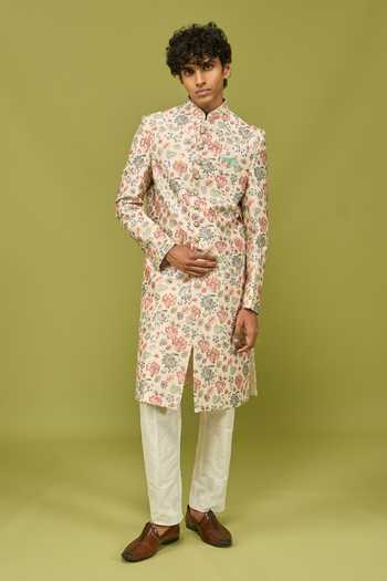 Buy_Arihant Rai Sinha_Cream Silk, Dupion Sherwani Jacket And Pant Set _Online
