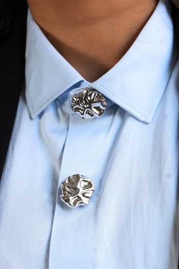 ESME_Silver Molten Button Covers - Set Of 2 _Online_at_Aza_Fashions