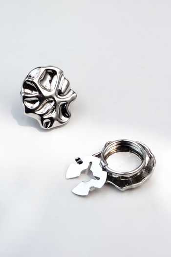 Shop_ESME_Silver Molten Button Covers - Set Of 2 _at_Aza_Fashions