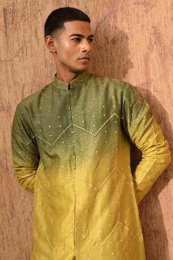 Sulakshna Jasra_Green Silk, Cotton, Viscose Embroidered Kurta And Pyjama Set _at_Aza_Fashions